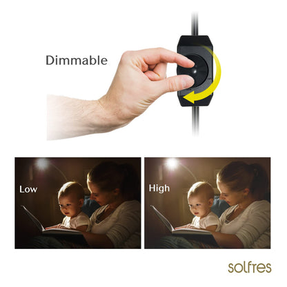 Solfres Patented Innovative Design Headboard Reading Light. No Drilling Golden Book Light for Bedtime Reading. Dimmable LED Book Reading Lamp with Bulb. Movable & Flexible, Black