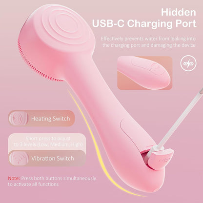 Facial Cleansing Brush Silicone Face Scrubber Waterproof Rechargeable Exfoliator Massage Device for Men & Women, Deep Pore Cleansing, Exfoliating, Removing Blackhead Electric Face Scrub Brush (Pink)