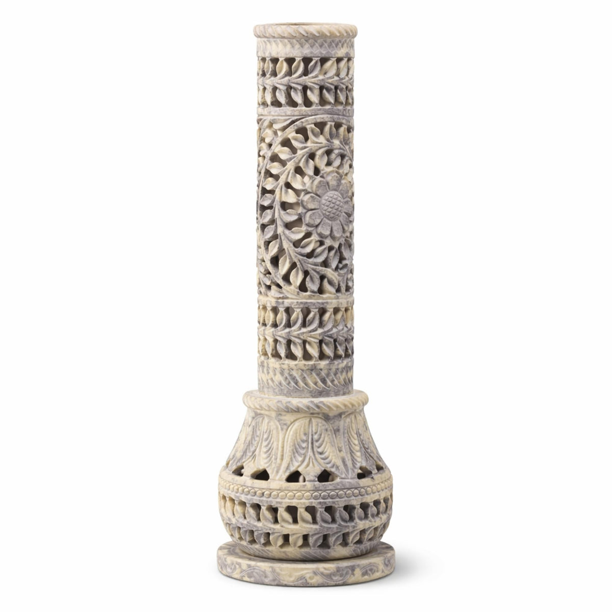 Carry Me Marble Soapstone Incense Stick Holder | Candle Burner | Tea Light Stand - Perfect Handmade Bottle Tower. Decorative Floral Carving for Gifting - Home and Office Decor - (3x3x10.5 Inches)