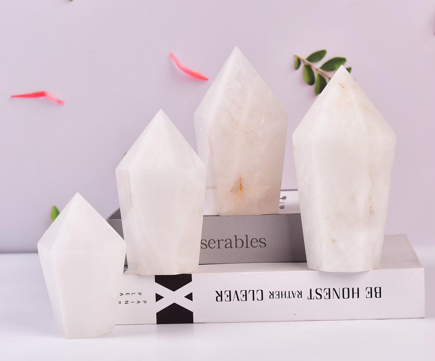 VIZYTOU White Crystal Stone Tower Obelisk Large Healing Crystal Rock Point Wand Reiki Healing Meditation Stone 1.1-1.7 LBS