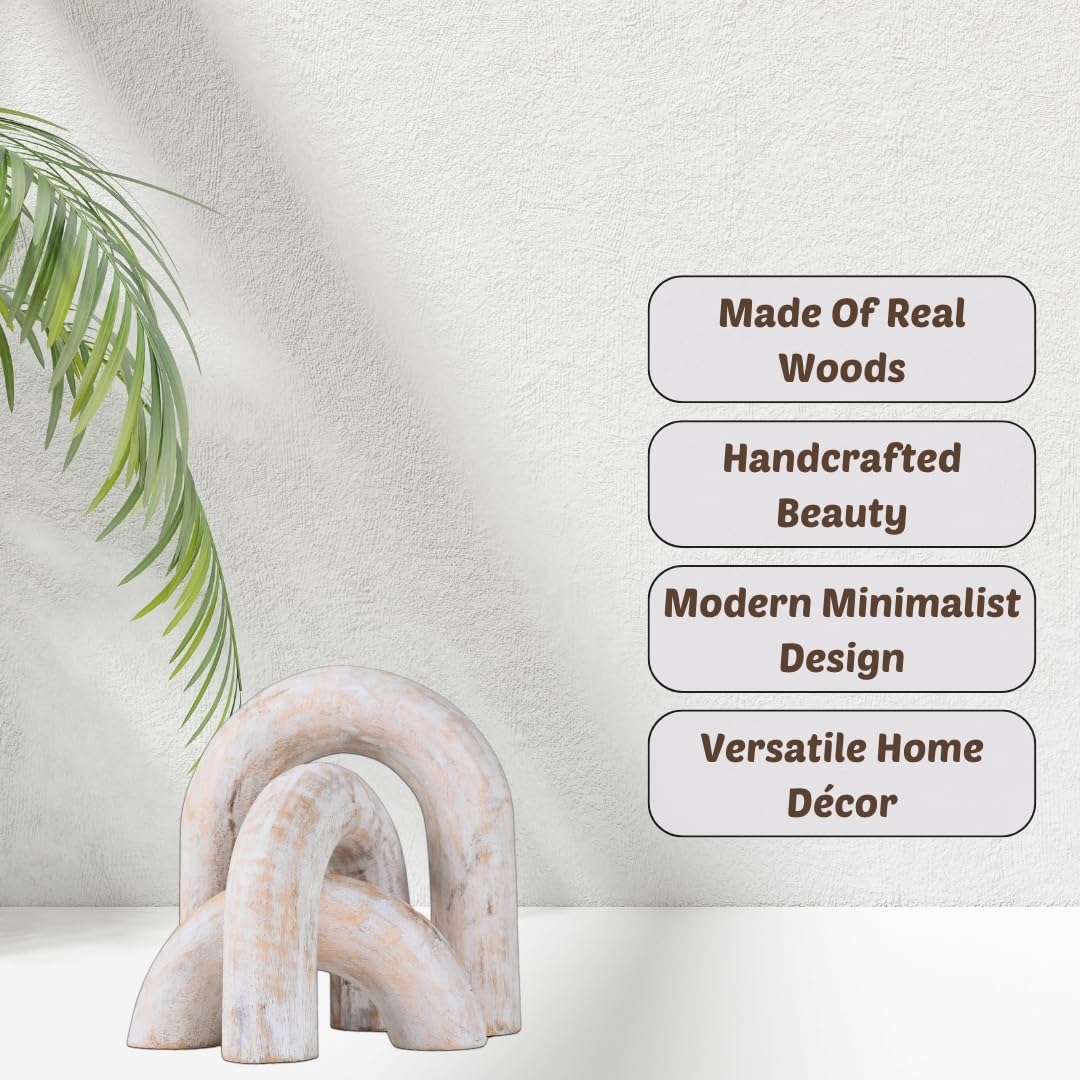 Homebia Designs Decorative Wood U Shape Set of 3 - Large - 6.5 Inch, Medium - 5 Inch, Small - 3 Inch - White Wash
