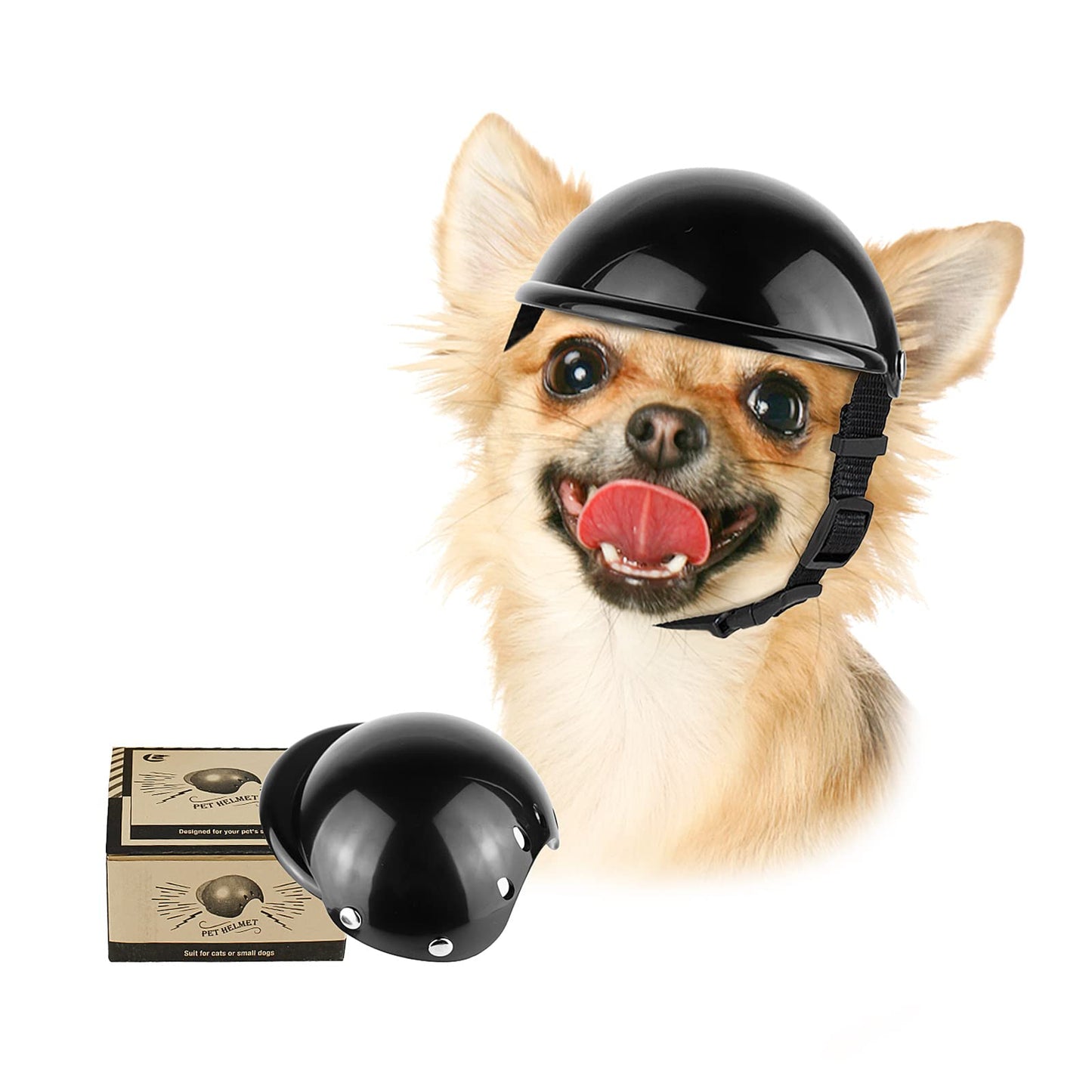 Enjoying Dog Helmet for Small Dogs, Motorcycle Dog Helmets Chihuahua Helmet, Outdoor Bike Doggie Helmets Cat Hat XS to Small Breed, Outdoor Puppy Cap, Adjustable, Black S