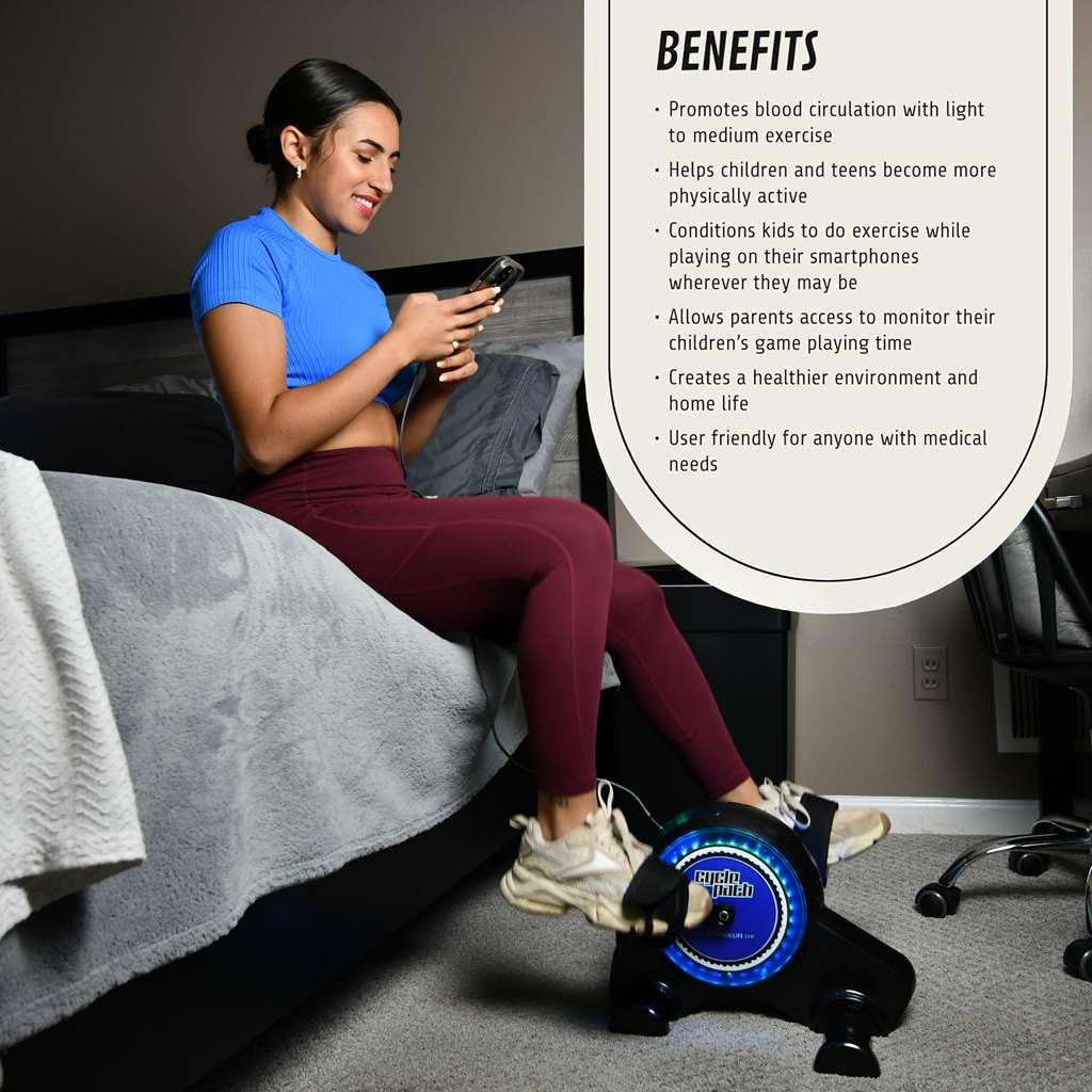 CyclePath Interactive Gaming Exercise Bike – Motion Powered Pedal Fitness Device with 6 Free Games, Bluetooth App Connectivity, Adjustable Resistance, Family Cardio Trainer for Kids & Adults