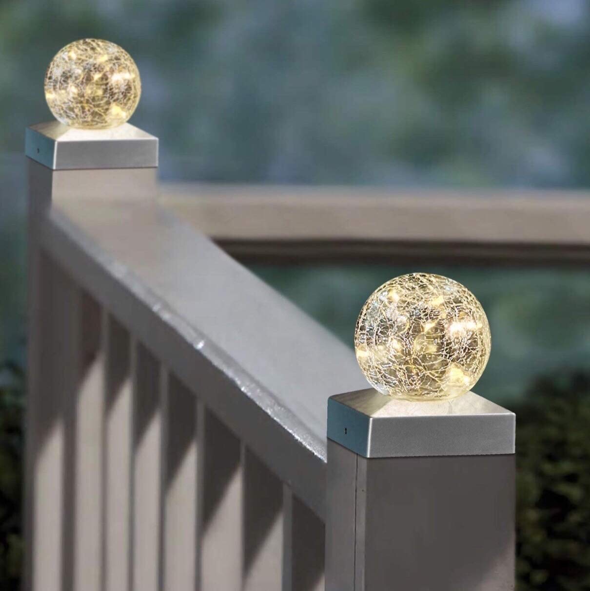 Maxxtek® Solar LED Crackle Ball Garden Post Deck Cap Lights Outdoor Fence Lights - Warm White 4 Pack
