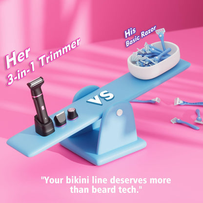 Bikini Trimmer for Women - Painless Electric Razors for Silk Skin,Cordless Body Shaver for Trip,Replaceable Lady Facial Razor, IPX7 Waterproof&Easy Cleaning, Ceramic Blade, USB Charge Dock Pink