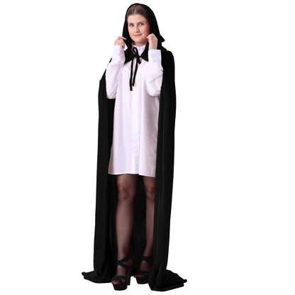 GraduatePro Hooded Cloak Cape Halloween Cosplay Witch Wizard Velvet Women Adult Costume Black