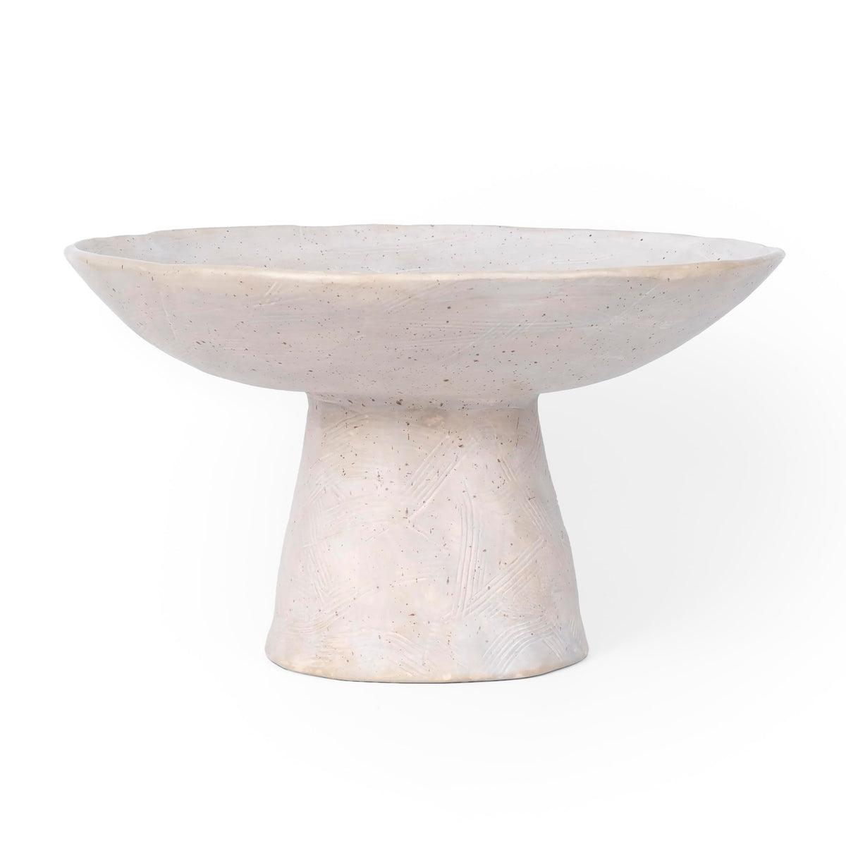 Shelf & Nook Ceramic Pedestal Bowl – Large Decorative Footed Bowl for Fruit, Keys, Entryway Table, Kitchen Island Centerpiece – Off-White Matte Stoneware, Modern French Farmhouse Decor