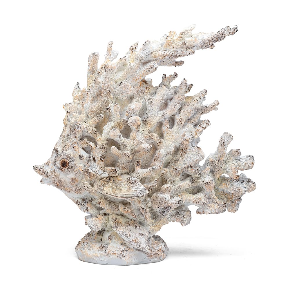 SUYNYBHF Coral Fish Figurines Beach Coastal Coral Reef Decor 9.6-inch Resin Statue Angel Fish Home Office Desktop Sculpture Bathroom Decoration Mom Gift Ornament Gift(White) (White Coral Fish)