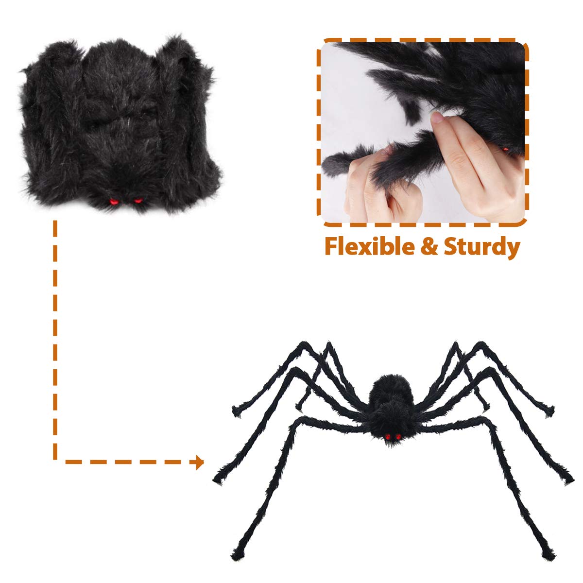 Pawliss Halloween Decorations, 2 Pcs 79.2 Inches Giant Halloween Spider, Halloween Decorations Outdoor Patio Lawn Yard Decor, Fake Large Hairy Spider Props