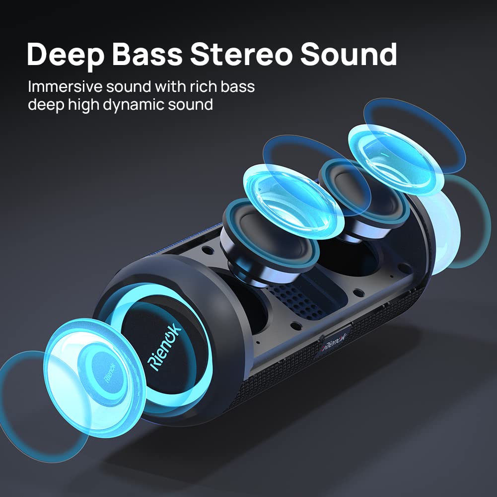 RIENOK Bluetooth Speaker Portable Wireless, 30W Enhanced Bass, IPX7 Waterproof, Bluetooth 5.3, Outdoor Speaker for Travel and Sport