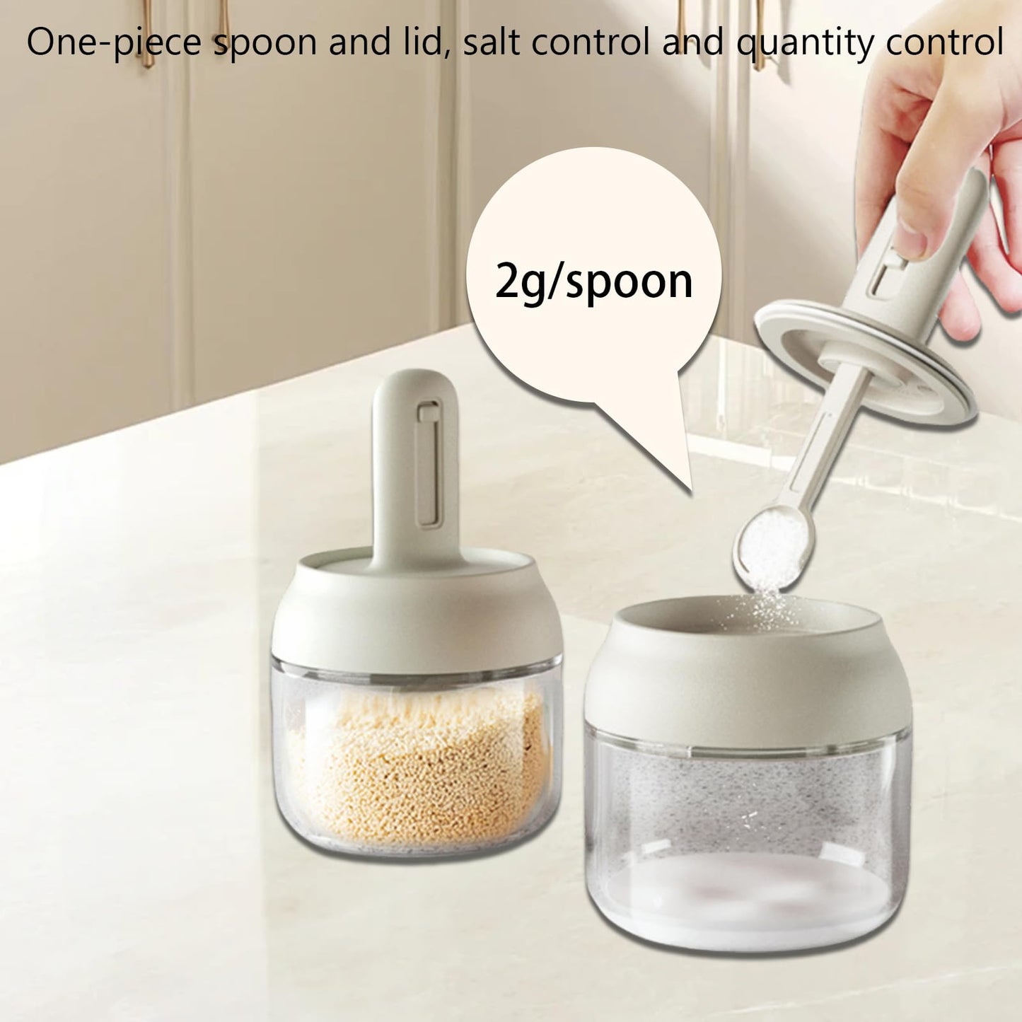 4 Pack Glass Seasoning Jars with Retractable Spoon Lid, 9oz Empty Spice Jars, Airtight Sugar Holder, Clear Condiment Salt Pepper Containers, Coffee Bar Accessories, Kitchen Countertop Canisters