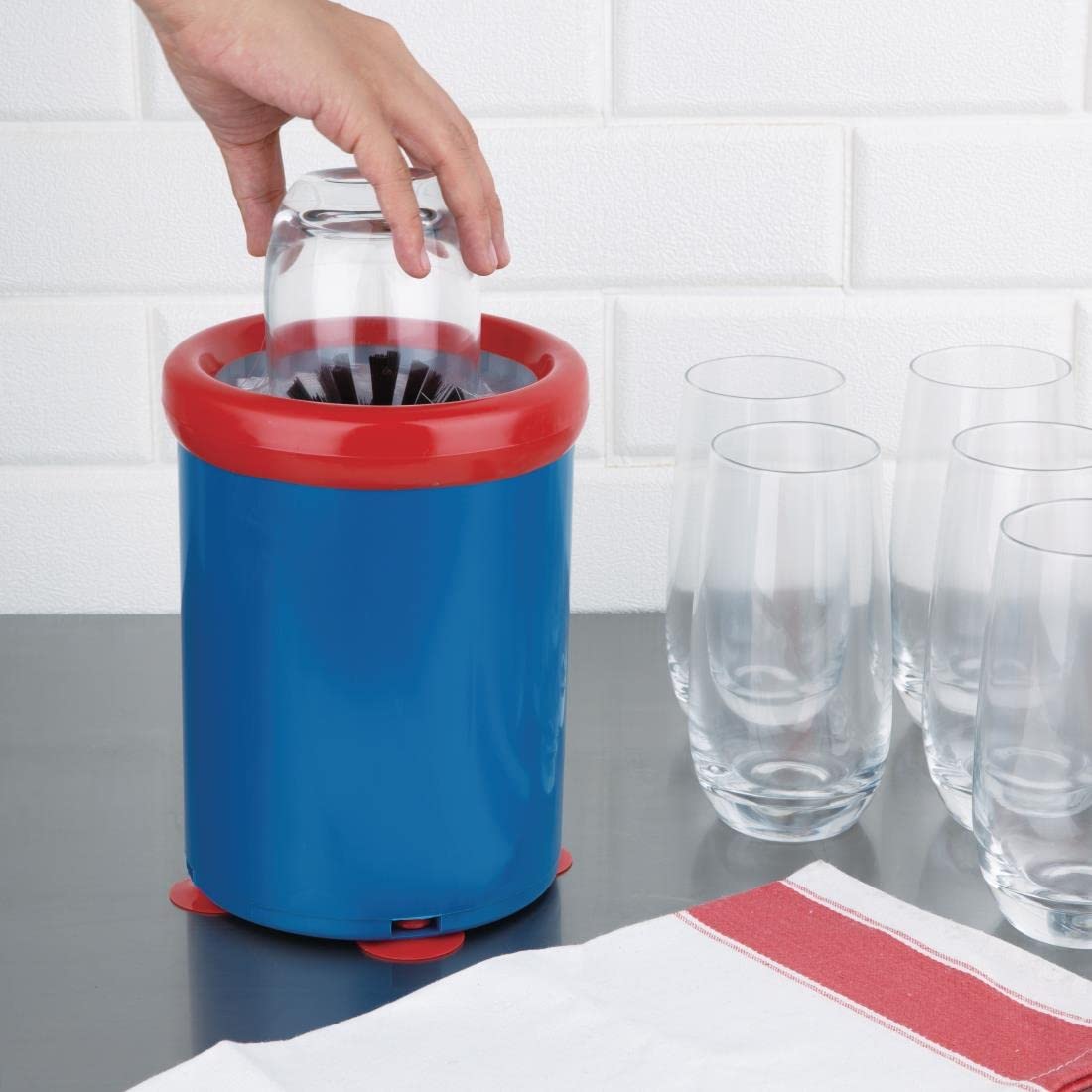 Jantex 8538 In Sink Manual Glasswasher, Blue and Red