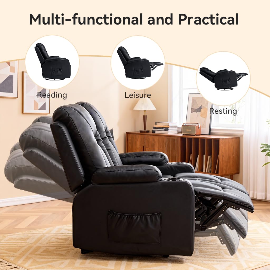 COMHOMA Living Room Furniture Set,Faux Leather Manual Recliner Sofa Sets with Cup Holders,Reclining Couch,Loveseat and Armchair,3+2+1,Black