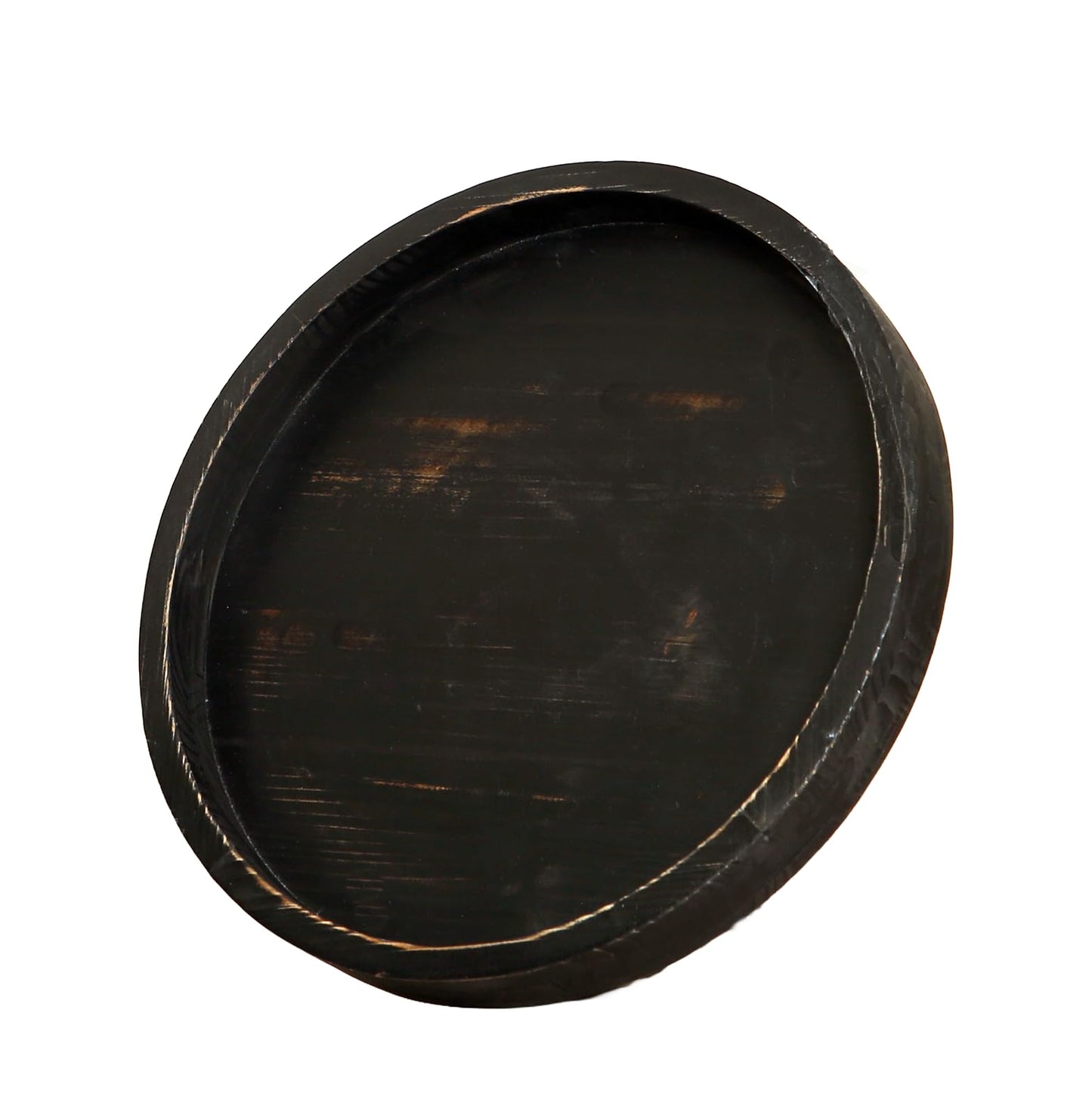 Juleduo 13.38 Inch Rustic Round Wood Lazy Susan for Table Top - Wooden Turntable Serving Tray Distressed Farmhouse Turntable Tray, Cabinet Organizer(Black)