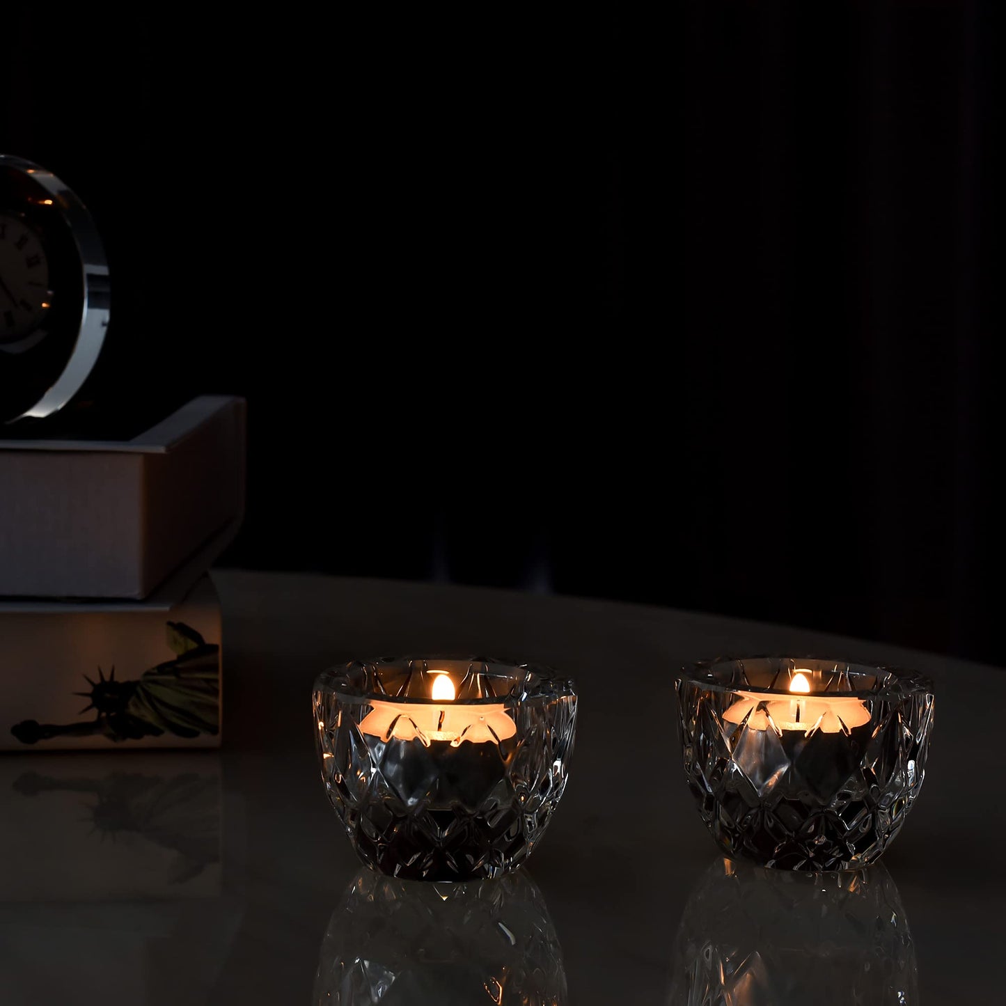 Donoucls Crystal Tealight Candle Holder Pack of 2 Party Dinner Hand-Cut 2.4'' X 1.7'' Clear
