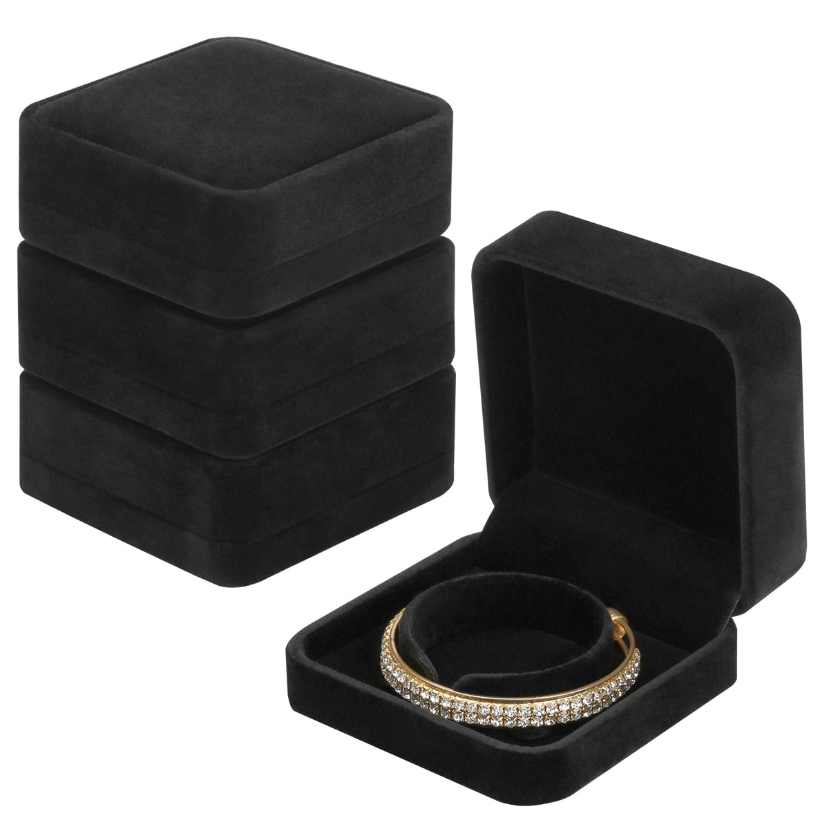 LETURE 4 Pieces Classic Velvet Bracelet Bangle Pendant Necklace Gift Box, Travel Jewelry Box Display Storage Case for Gift, Wedding, Engagement, Proposal, Birthday (Bracelet STYLE 1-4PCS)