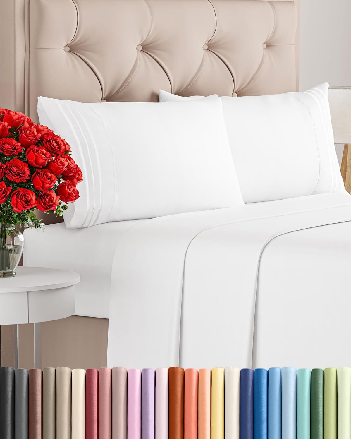 Full Size 4 Piece Sheet Set - Comfy Breathable & Cooling Sheets - Hotel Luxury Bed Sheets for Women & Men - Deep Pockets, Easy-Fit, Extra Soft and Wrinkle Free Sheets - White Oeko-Tex Bed Sheet Set