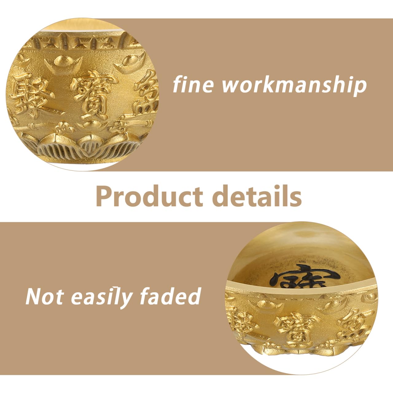 Brass Feng Shui Treasure Bowl, 3 Inch Golden Cornucopia Basin, Home Office Decor Wealth Prosperity Luck Housewarming Spring Festival Gift