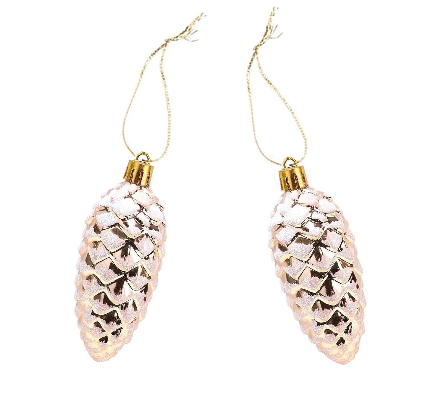 DAHI 10pcs Glitter Christmas Tree Pendant fir Tree Cones Champagne Christmas Tree Ornament Christmas Balls for Christmas Tree Decoration (Champagne-a)