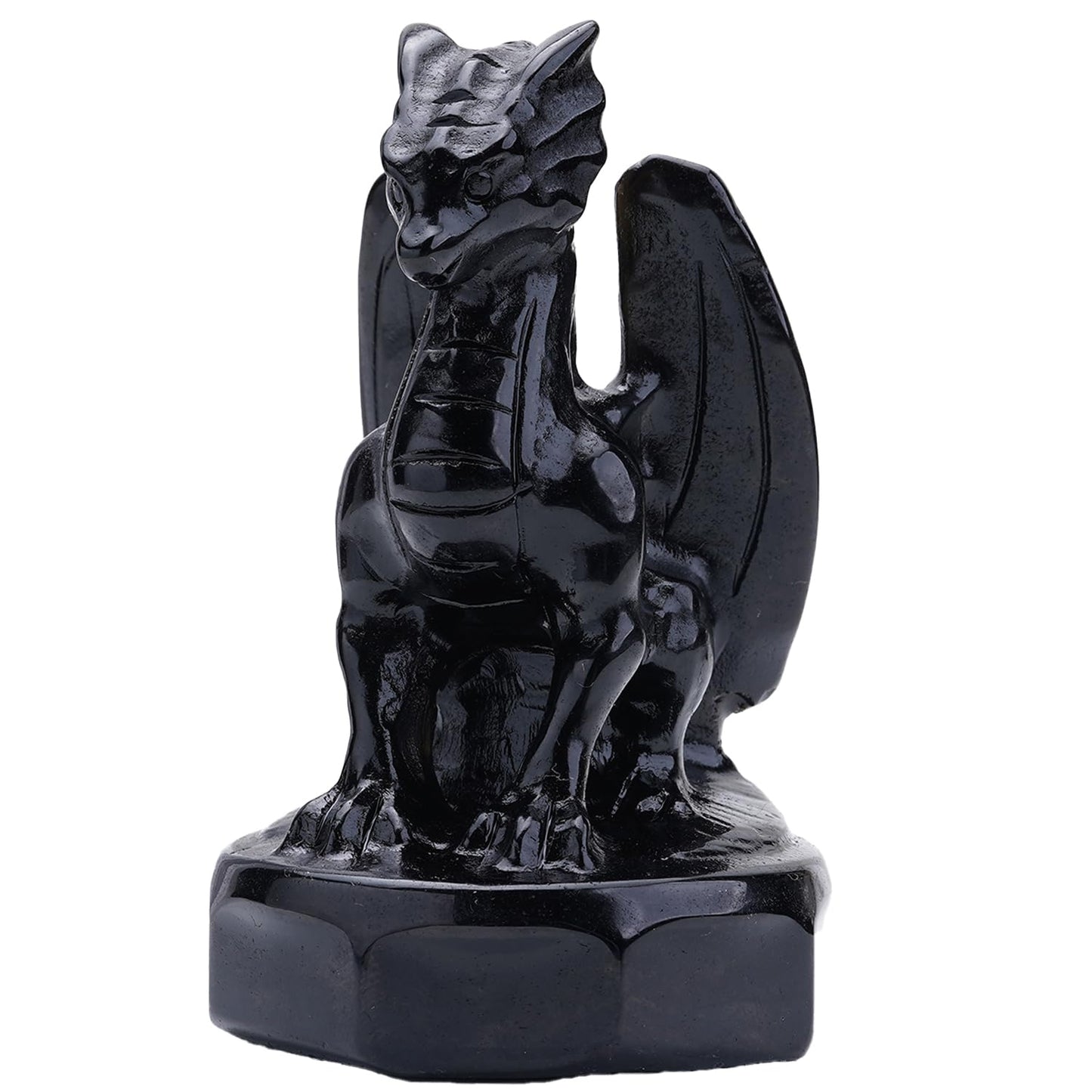 Bmuafry Natural Dragon Crystal Sculptures and Statues Hand Carved Reiki Healing Stone Statue Healing Home Office Art Room Decoration Collectible Ornaments (Obsidian, Flying Dragon)