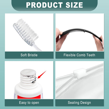 HQSLsund 10 Sets Personal Hygiene Kit Bulk, Disposable Toothbrushes with Toothpaste Floss Comb Soap Cover and Vanity Kit, Toiletry Kits Homeless Supplies Bulk for Women,Men,Travel,Homeless