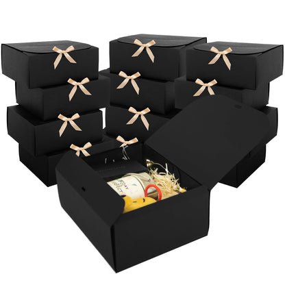 LWYMX 12 PCS Black Gift Boxes with Lids，9.8x7.8x3.9, Bridesmaid Proposal Box with Ribbon, Gift Boxes for Wedding, Christmas, Valentine's Day,Birthday,Baby Shower and the other Parties