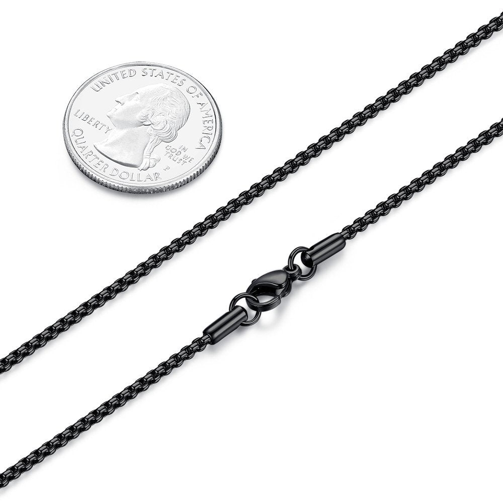 FOSIR Mens Womens 2mm Stainless Steel Black Rolo Cable Chain Necklace (20 Inch)