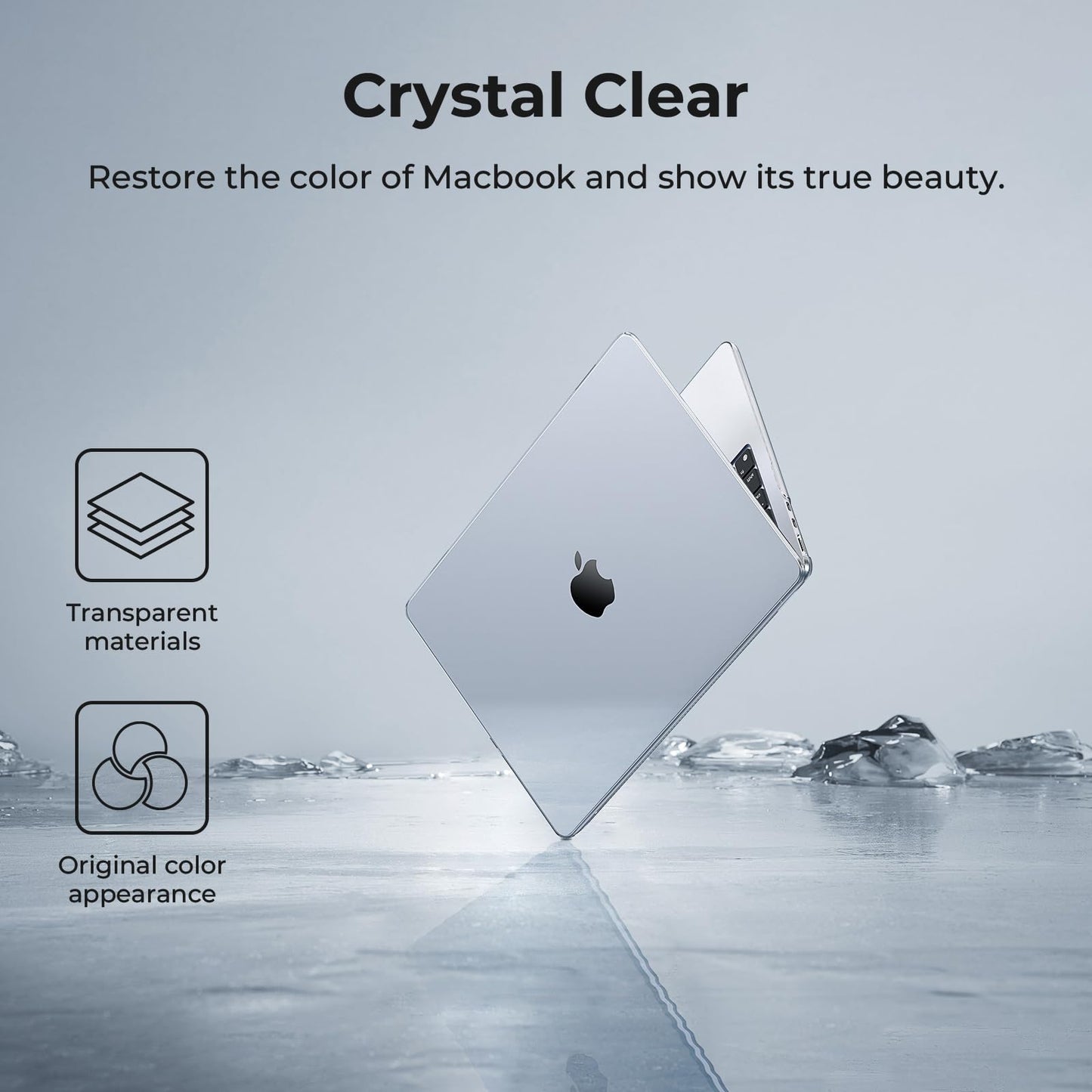 EooCoo Compatible with MacBook Air 13 inch Case M4 M3 M2 2025 2024 2022 Mac Book Air 13.6" Transparent Hard Shell for Model A3240 A3113 A2681 with Touch ID, Plastic Cover Smooth Skin - Crystal Clear