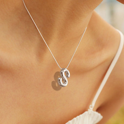 MTINEAPS Silver Initial Necklaces for Women Teens Gifts Trendy Stuff Bubble Letter Pendant Necklaces Sterling Silver Jewelry Birthday Gifts for Women Teen Her Sister A