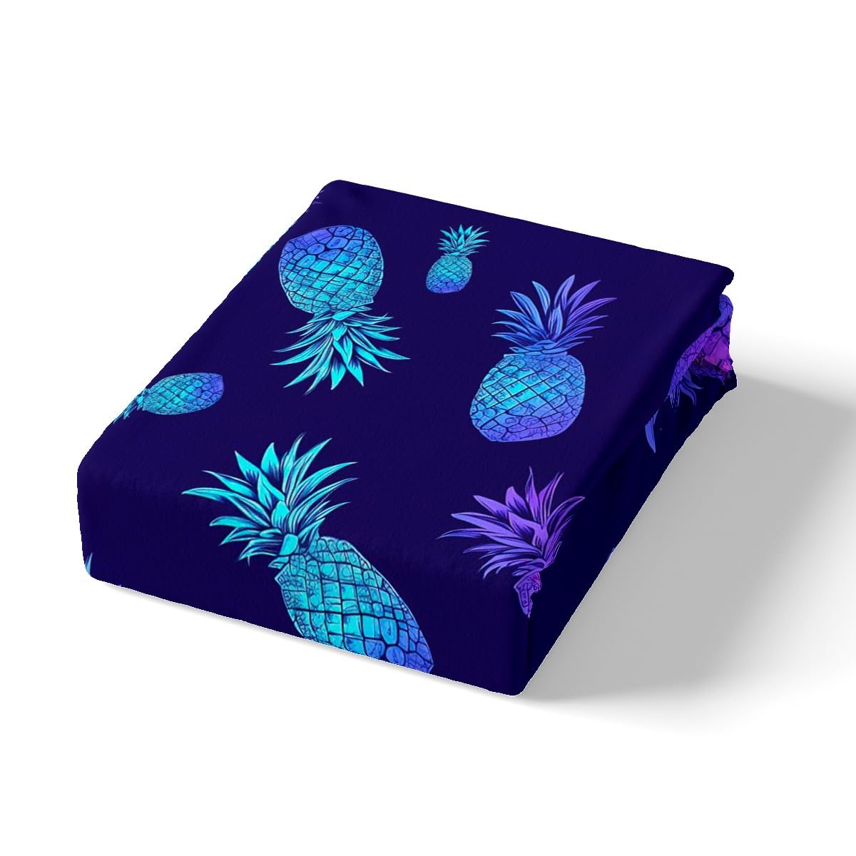 Pineapple Bed Sheet Set Tropical Fruit Print Bedding Set Purple Blue Pineapple Pattern Fitted Sheet for Children Kids Boys Girls Bohemian Exotic Style Bed Cover No Flat Sheet Room Decor Twin Size