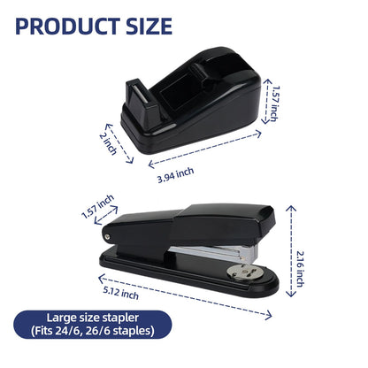 Office Desk Accessories, Desk Organizers and Accessories, Stapler and Tape Dispenser Set Metal Storage Box,Stapler,Staple Remover,Paper Clips,Ruler,Scissors.Suitable for Office and Study Use,Black