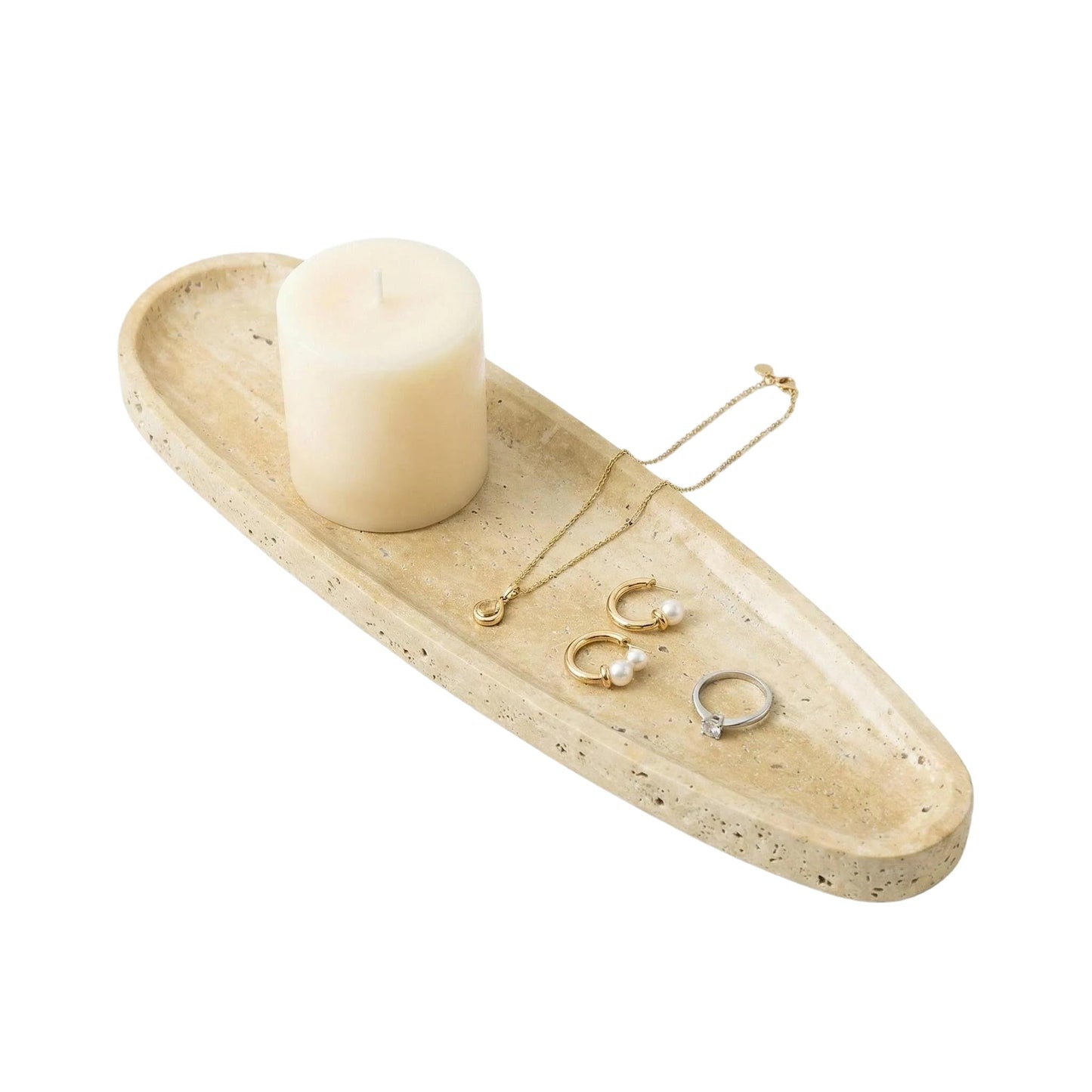 PracFit Natural Travertine Vanity Tray, 16.6"x4.6" Real Marble Decorative Tray for Bathroom Countertop & Home Decor, Catchall Organizer for Jewelry, Candles, Cosmetics & Perfume（Travertine）