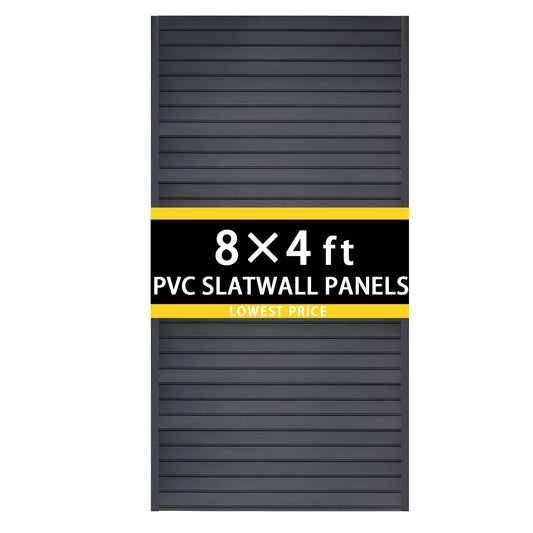 HUZJIEHUI 4'H x 4'W PVC Slatwall Panels Garage Wall Storage System, White Slat Wall Paneling Garage Organizers (Graphite, 8x4)