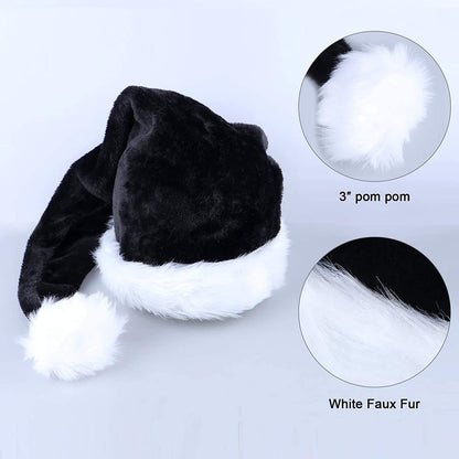 LKQBBSZ Black Santa Hat for Adults, Black & White Deluxe Adults Santa Hat for Black Christmas Theme New Year Festive Holiday Party Supplies