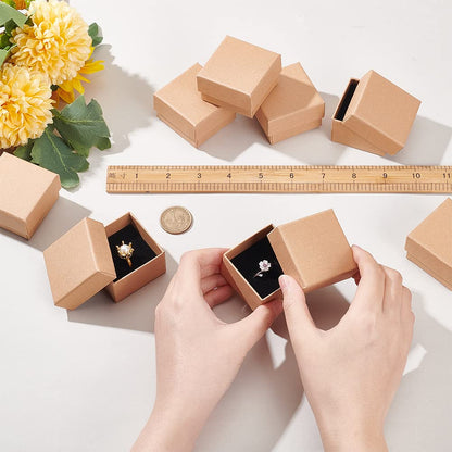 BENECREAT 24 Pack Small Kraft Ring Earring Box 1.88x1.8x1.33 Inches Square Cardboard Jewelry Gift Boxes for Christmas Festival Wedding Propose Jewelry Packing