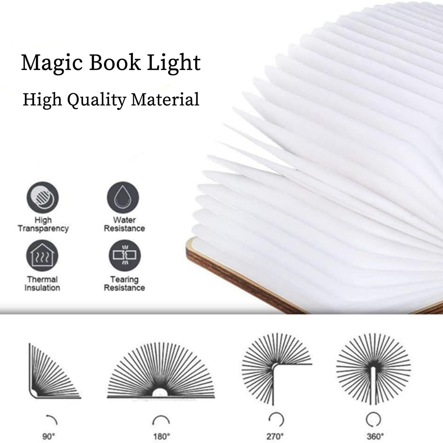 Vilygret 3 Colors Rechargeable Folding Book Lamp, Wooden Book Night Light,Birthday Christmans Thanksgiving Gift for Women Boys Kids Girls