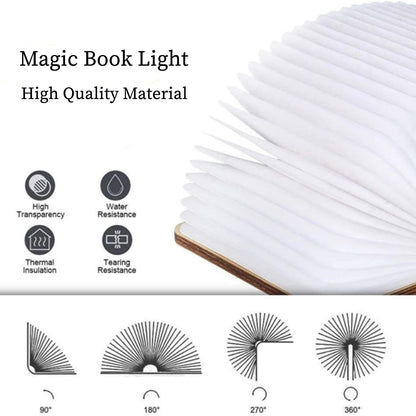 Vilygret 3 Colors Rechargeable Folding Book Lamp, Wooden Book Night Light,Birthday Christmans Thanksgiving Gift for Women Boys Kids Girls