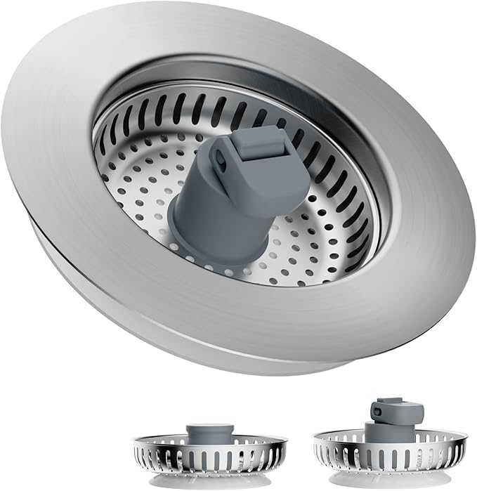 Hibbent 3 in 1 Kitchen Sink Drain Strainer, Stainless Steel Wrapped Shell Drain