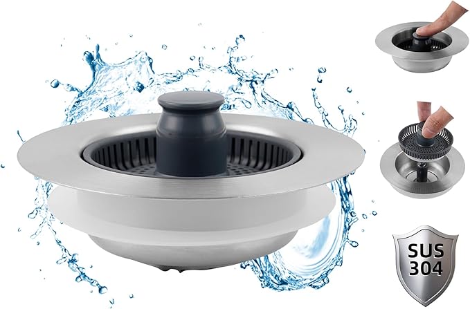 Hibbent Upgraded 3 in 1 Kitchen Sink Drain Strainer and Stopper Combo,