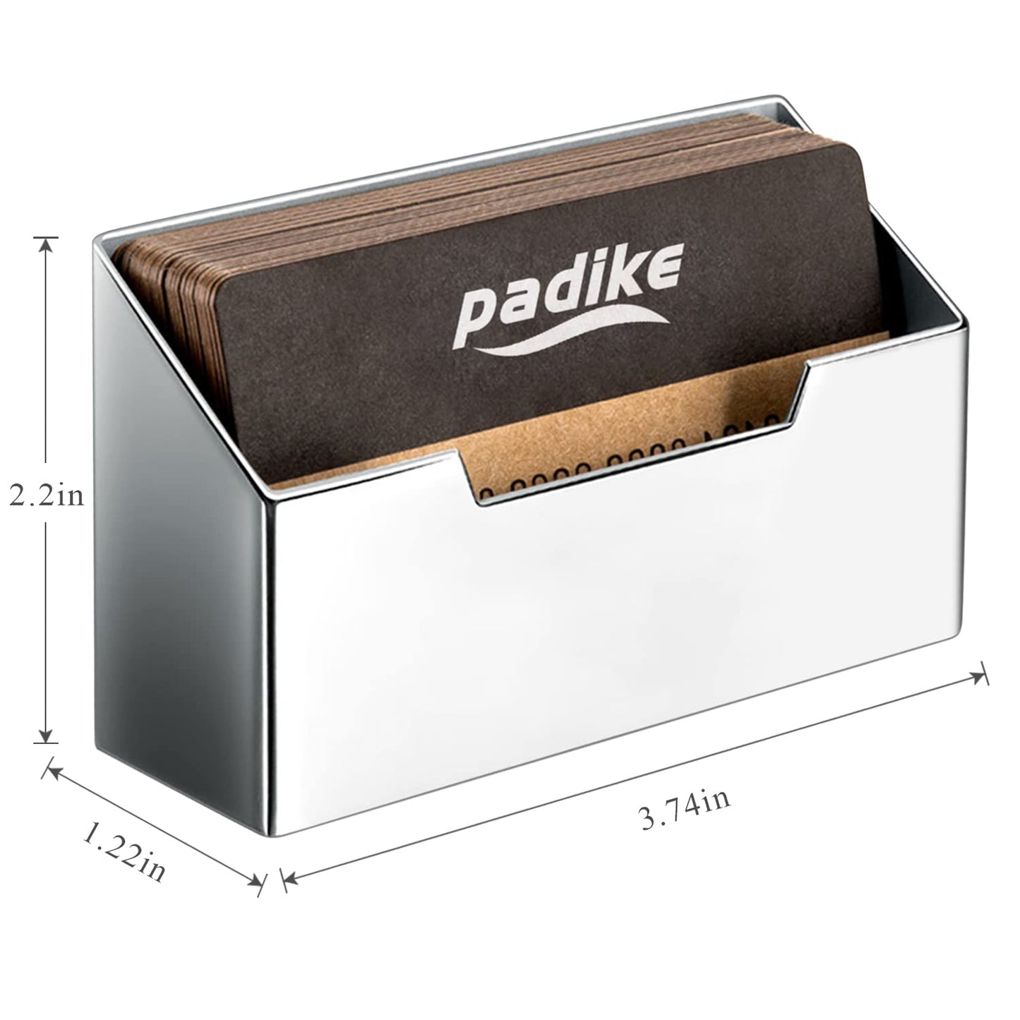 Padike Stainless Steel Business Card Holder - Brushed Metal Desk Organizer for Office & Home, Modern Business Card Stand Display (Holds 50 Cards) - Minimalist & Durable