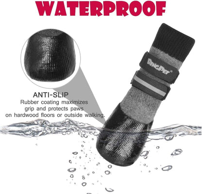 BINGPET Dog Socks Anti-Slip with Straps Paw Protector Traction Control Waterproof for Indoor Outdoor Wear for Medium Dogs