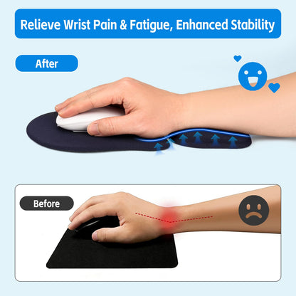 Ergonomic Mouse Pad with Wrist Support, Memory Foam Wrist Rest & Mouse Pad Set, Relieves Wrist Pressure for Comfortable Office & Gaming Use (Ink Blue)