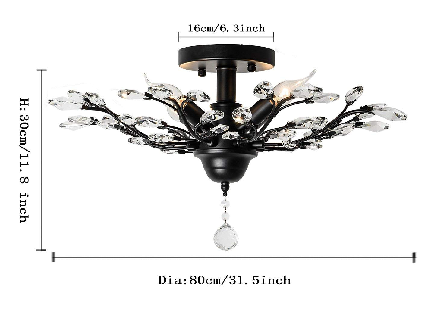 Garwarm 5 Lights Vintage Crystal Chandeliers Ceiling Lights LED Light K9 Clear Crystal Pendant Lighting Ceiling Light Fixtures Chandeliers Lighting for Living Room Bedroom Restaurant Porch (Black)