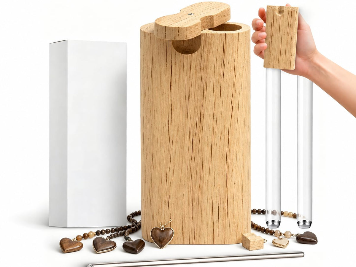Natural Wooden Decorative Storage Box with 2 Metal Tubes, Sliding Lid Handmade Keepsake Box, Multi-Purpose Desktop Organizer & DIY Crafts, Jewelry, Stationery, Small Accessories (Pearl White)