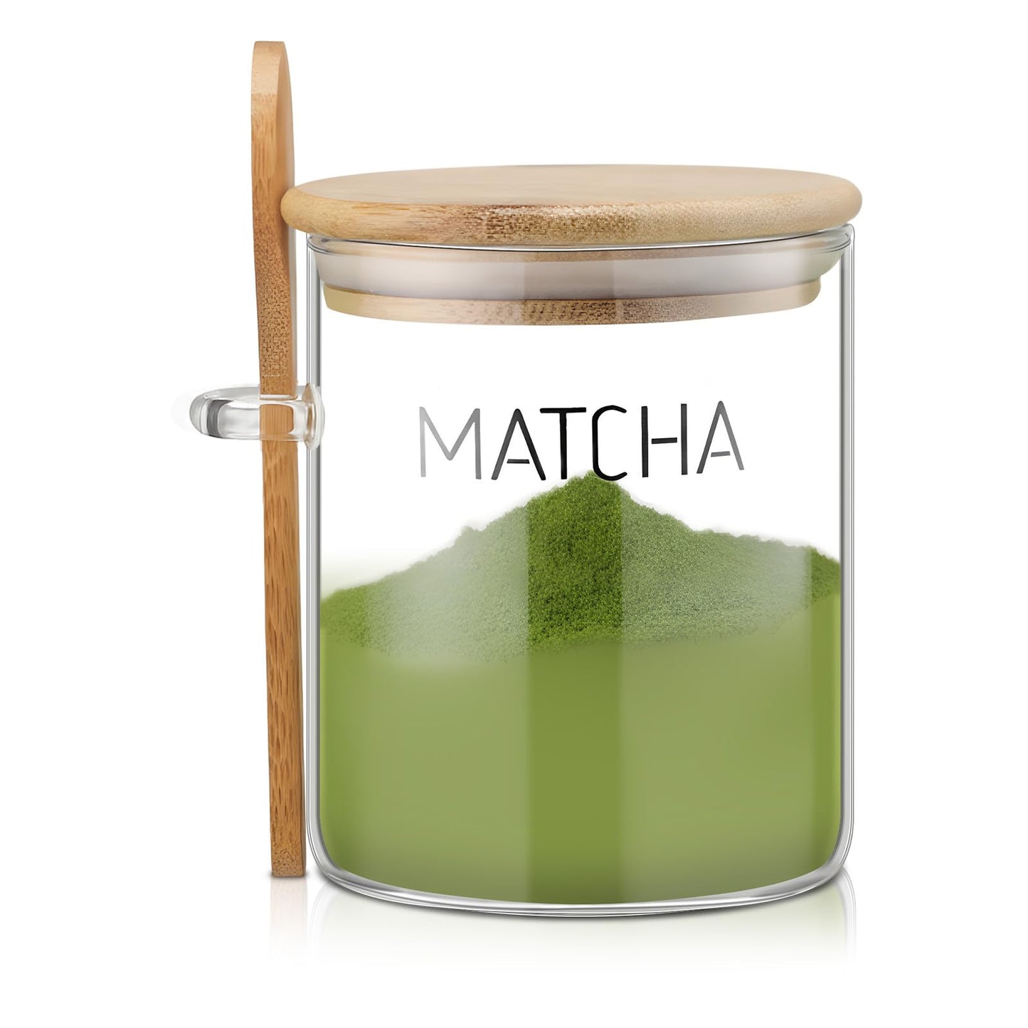 Suclain 17 oz Matcha Glass Container with Airtight Lid Matcha Powder Storage Canister with Wooden Spoon Clear Food Jar for Sugar Coffee Beans Bath Salt Storage Overnight Oats