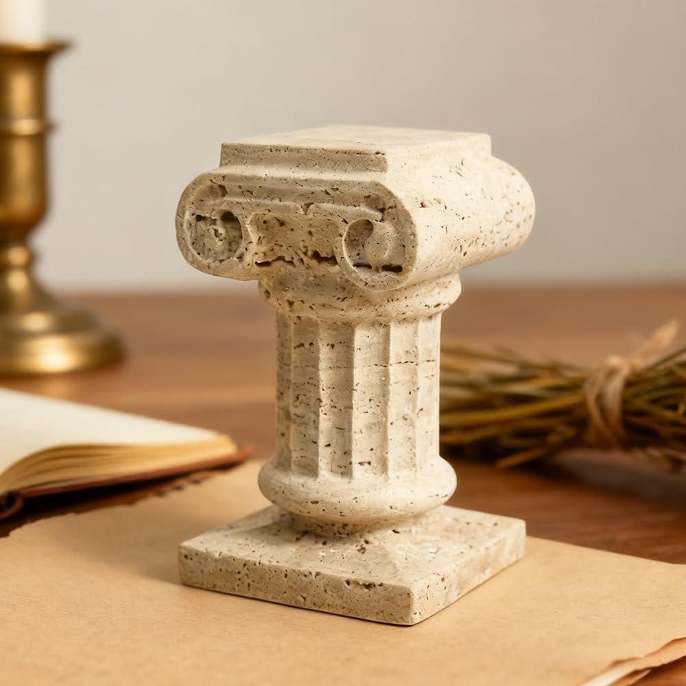 DUANYAN Travertine Roman Pillar Statues Small Sculpture Decor for Coffe Table, Decorative Pillar for Living Room Bedroom Bookshelf Display, Mini Roman Columns, Tabletop Elegant Stone Statue