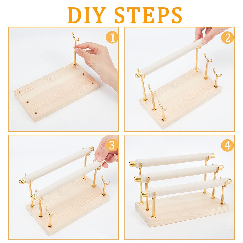 NBEADS 3-Tier Ring Display Stands, Wood Detachable Ring Organizer, Wooden Ring Holder with Golden End Jewelry Storage Organizer Tower Ring Display Jewelry Shelf (RDIS-WH0009-009-US6)