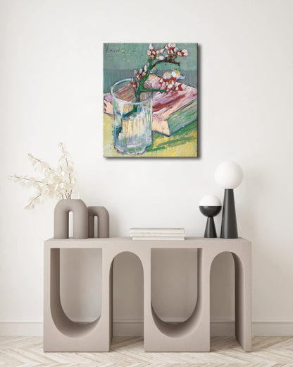Wieco Art Canvas Wall Art Blossoming Almond Branch in a Glass with a Book by Vincent Van Gogh Large Canvas Prints for Living Room Decoration Post-impressionism Pictures Artwork