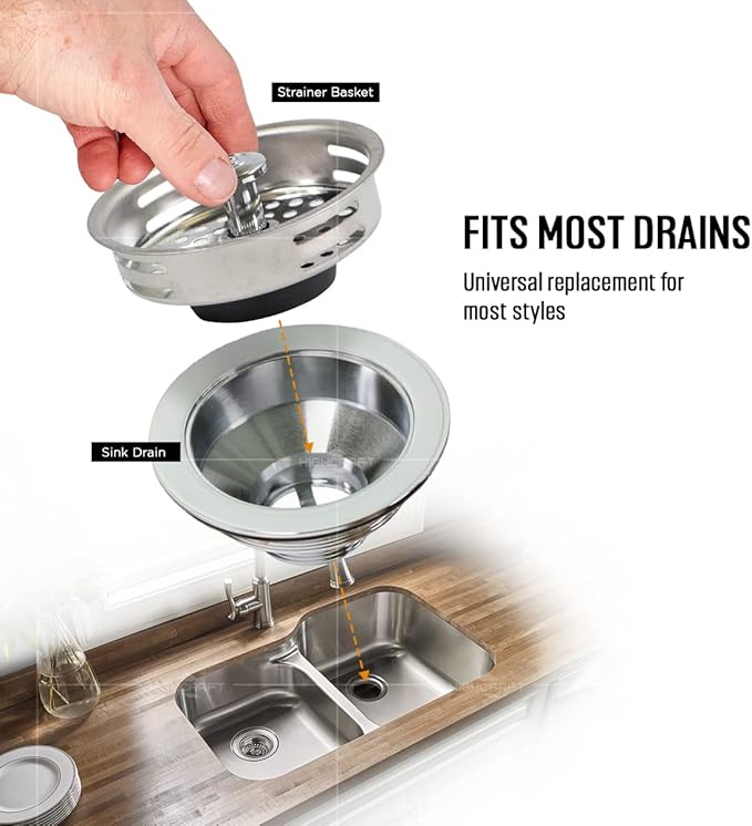 Highcraft 9843 Stainless Steel Kitchen Sink Strainer Basket-Replacement