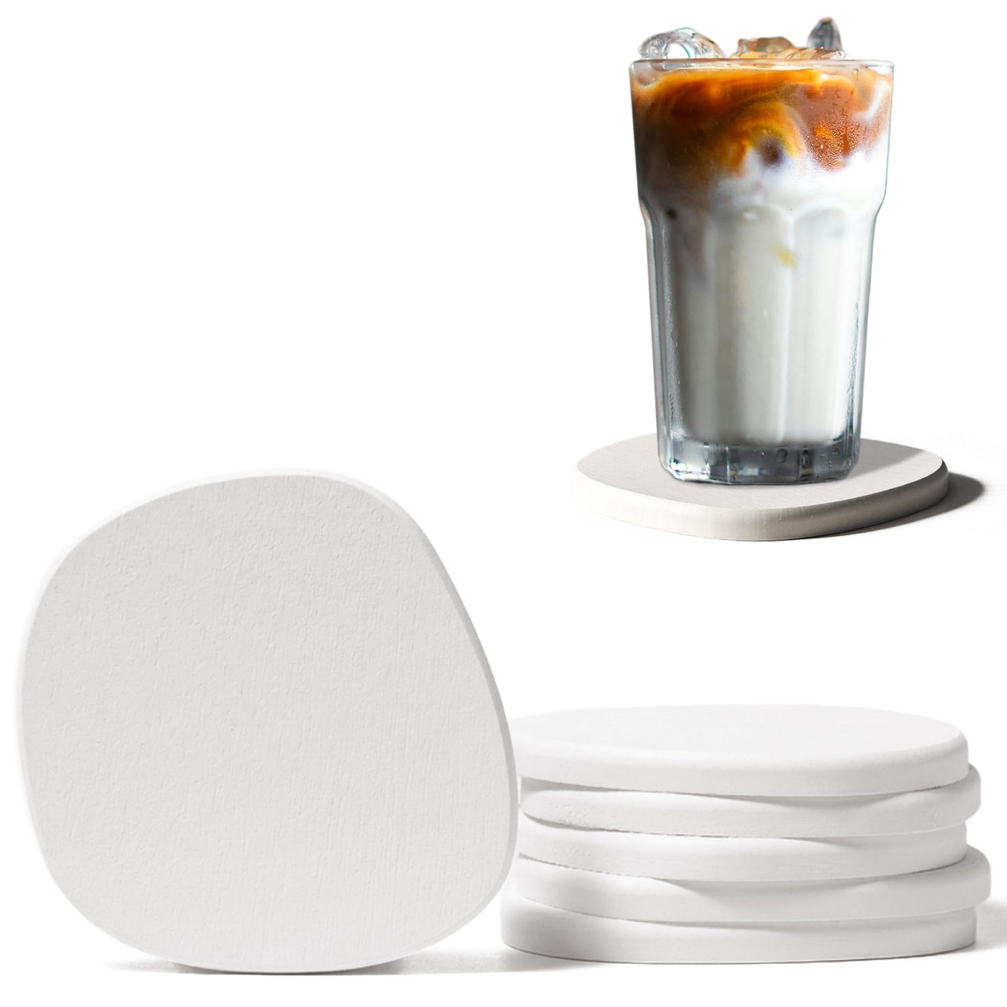 Diatomaceous Earth Coasters Set of 6 for Drinks, Moisture Water Absorbent Stone Coasters for Table Desk at Work, Water Absorbing Instant Drying Diatomite, Modern White